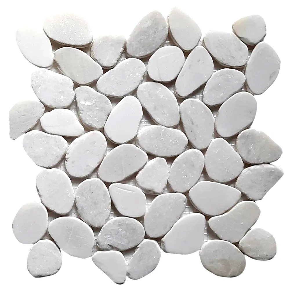 Milky White Sliced Round Medium Pebble Tile- Pebble Tile Store