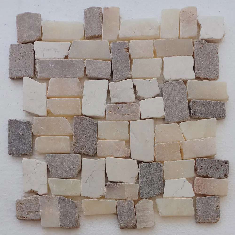 Mixed Ecru White Tan And White Quartz Blocks Mosaic Tile - Pebble Tile Shop