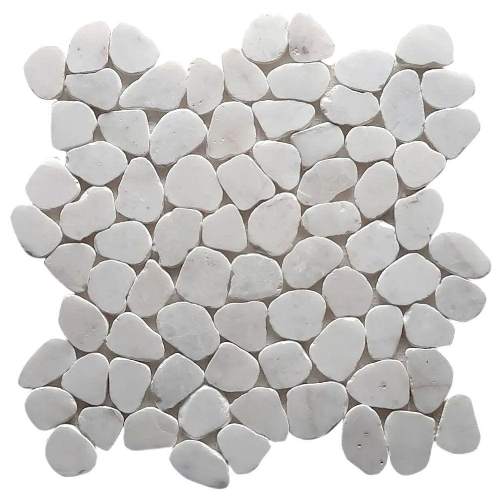 Milky White Small Round Sliced Pebble Tile- Pebble Tile Store