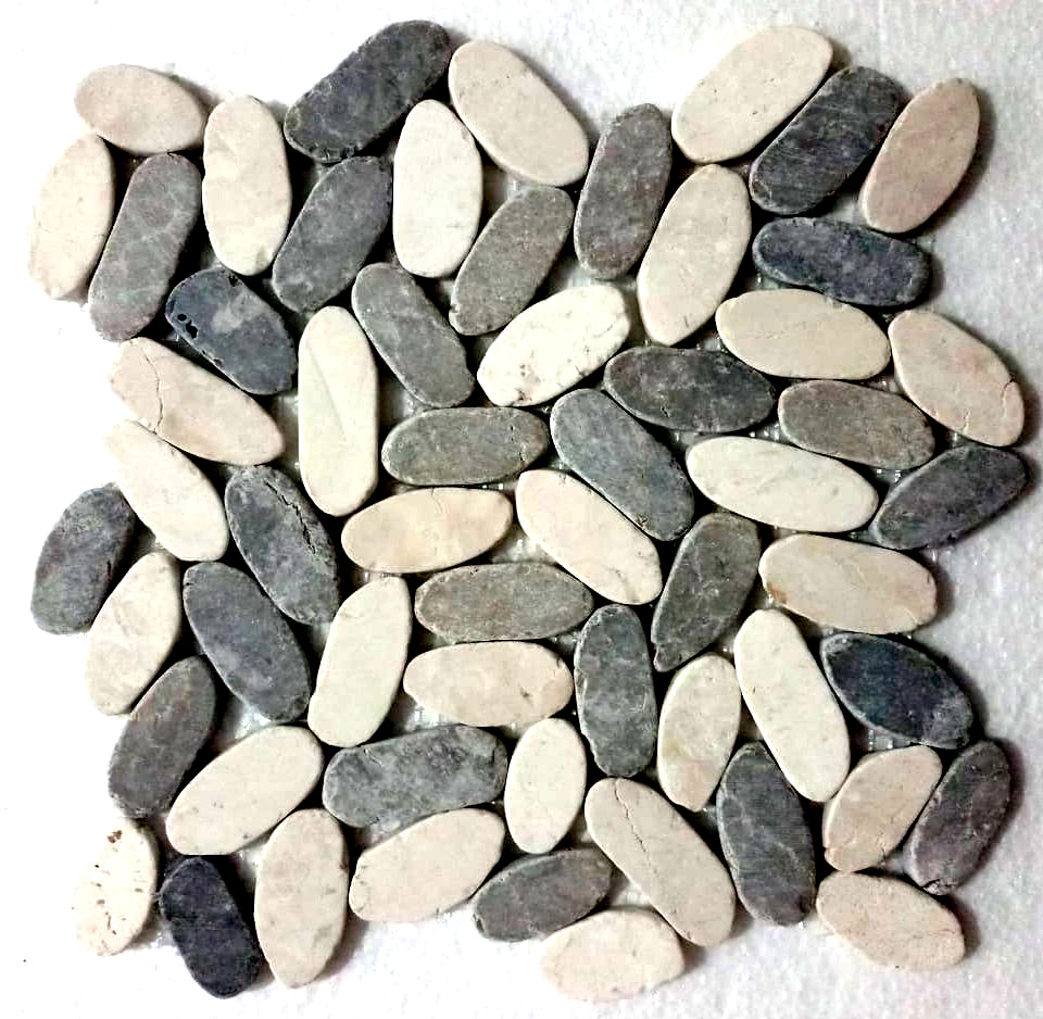Sliced Stone Grey And White Oval Marble Mosaic Tile - Pebble Tile Shop