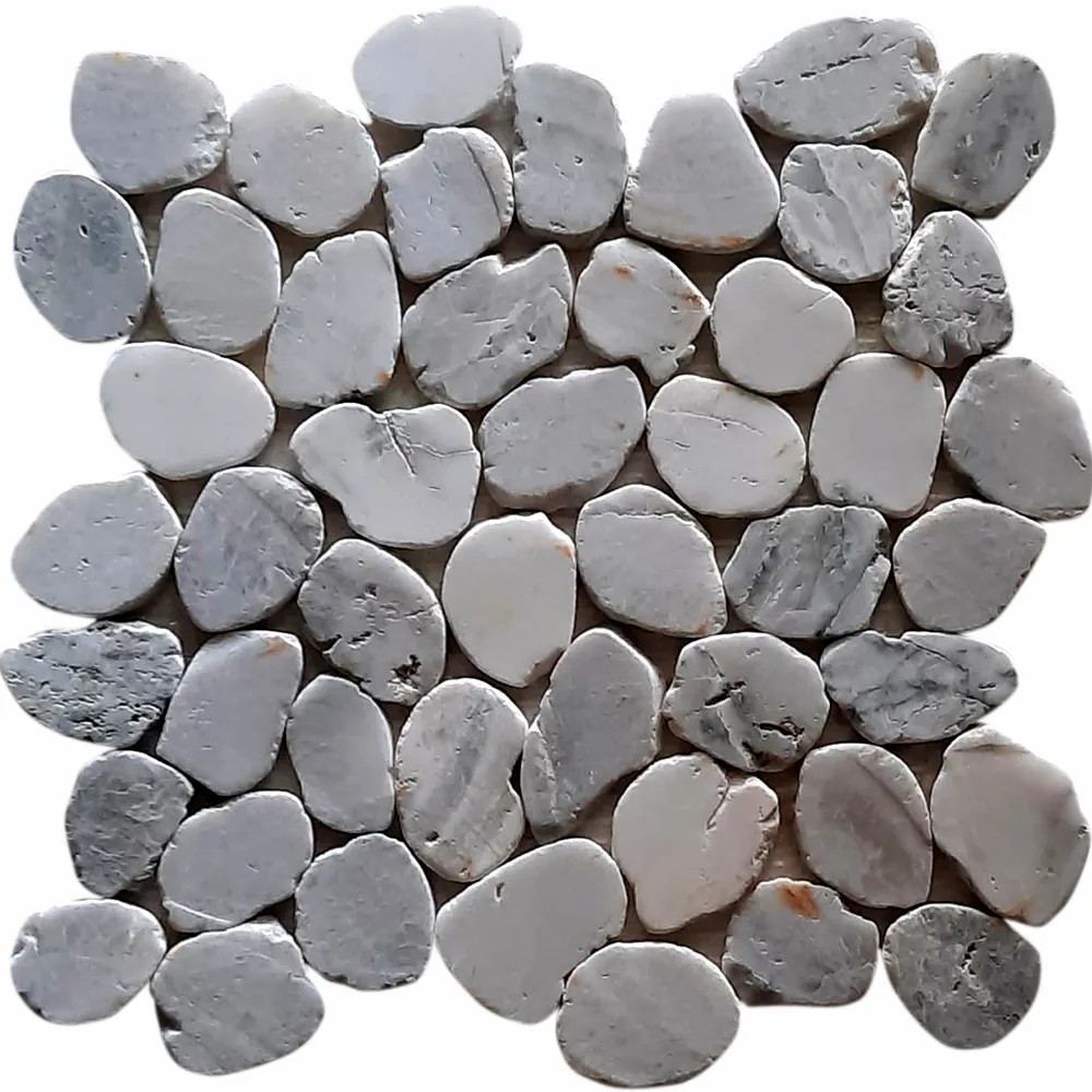 Glacier White Sliced Round Medium Pebble Tile- Pebble Tile Store