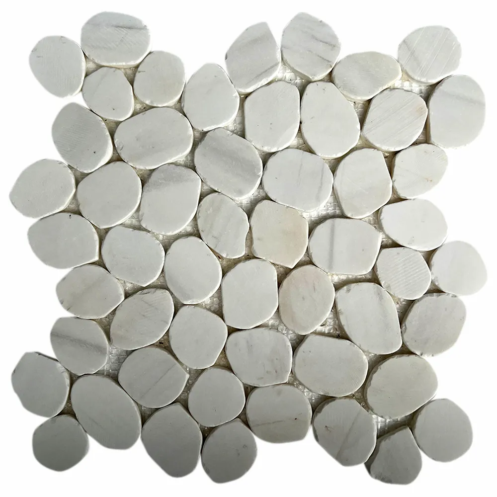 Bianco Dolomite Sliced Round Medium Pebble Tile- Pebble Tile Shop