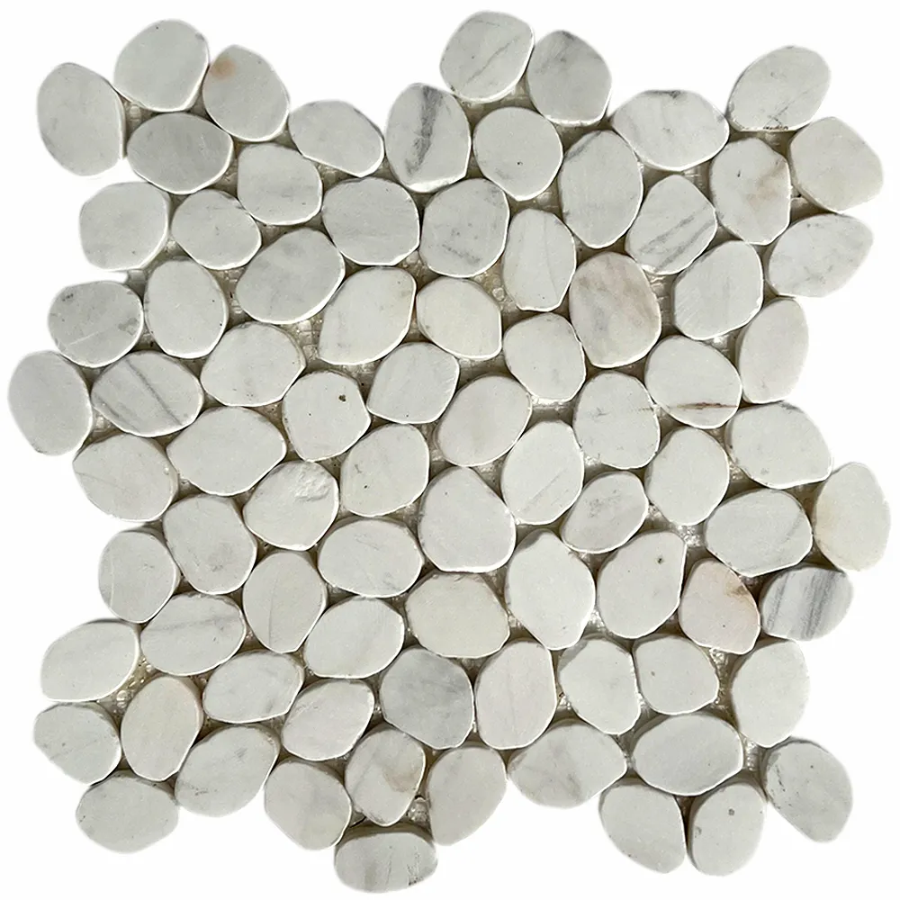 Bianco Dolomite Small Round Sliced Pebble Tile- Pebble Tile Shop