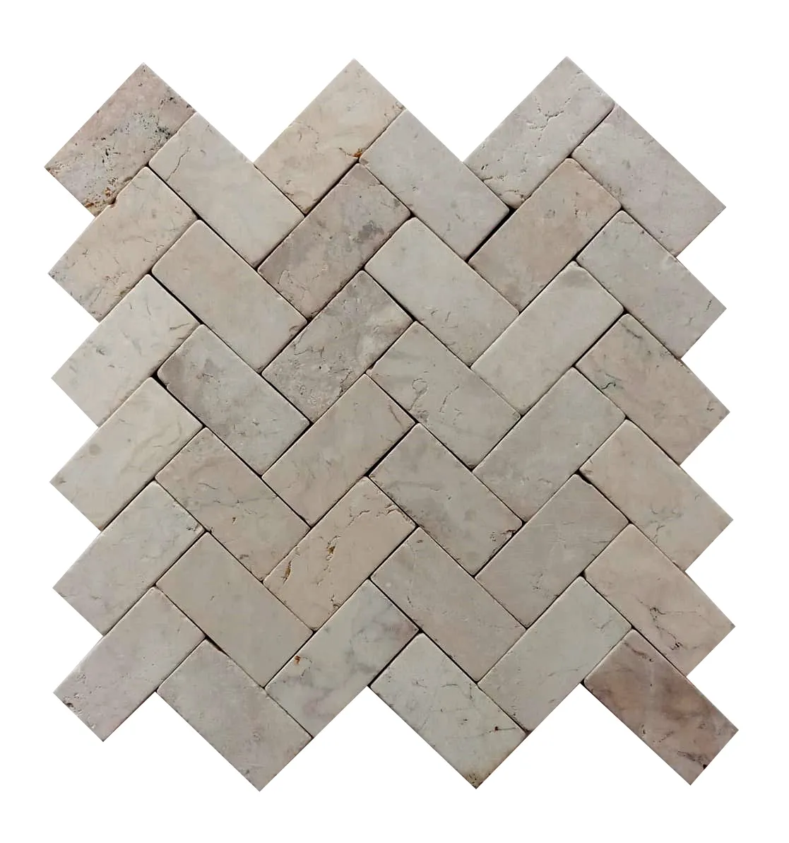 Cream Herringbone Stone Mosaic Tile - Pebble Tile Shop