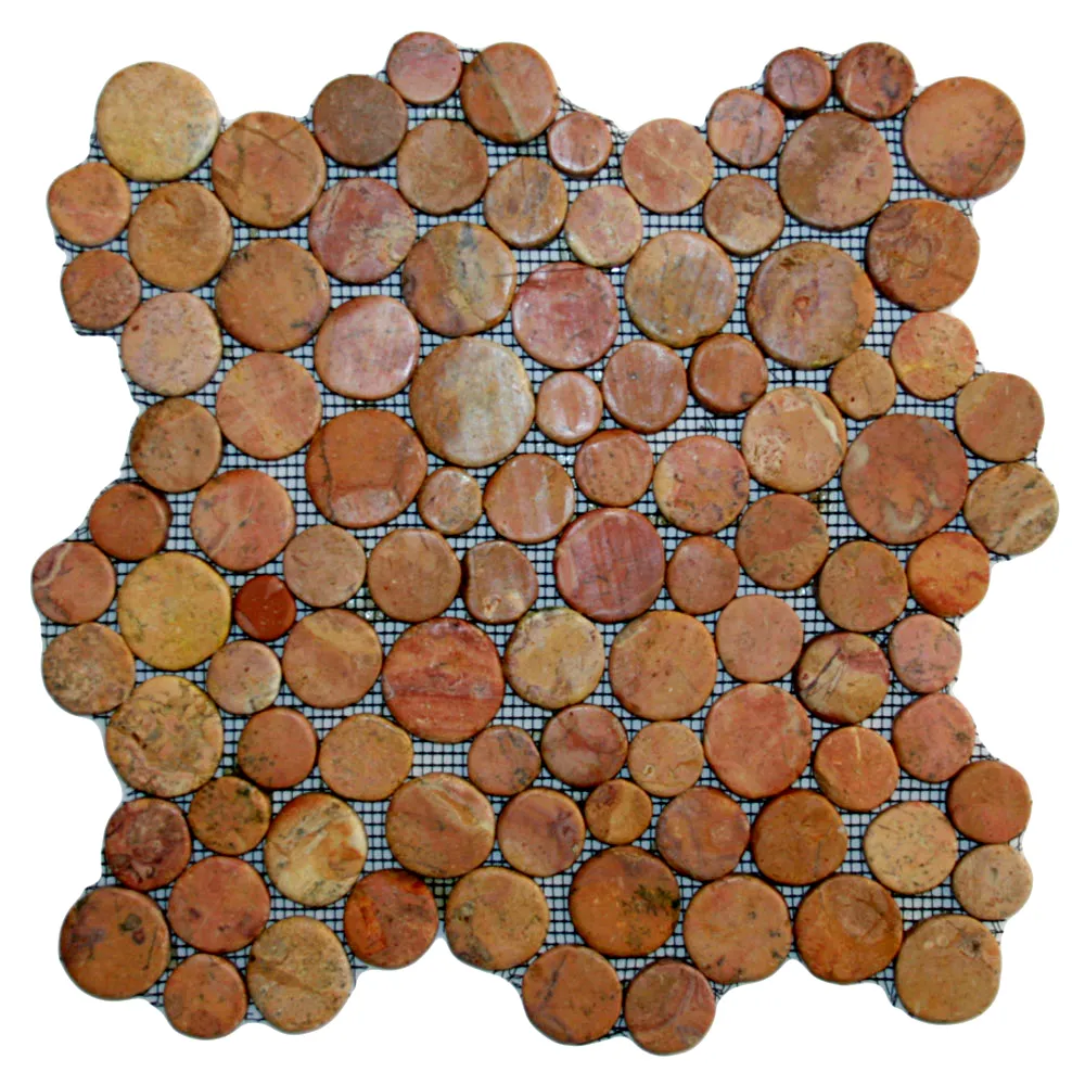 Glazed Red Moon Mosaic Tile- Pebble Tile Store
