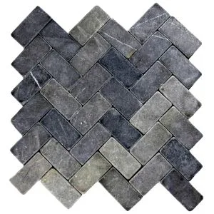 Grey Herringbone Stone Mosaic Tile - Pebble Tile Shop
