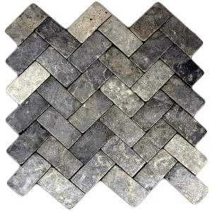 Light Grey Herringbone Stone Mosaic Tile- Pebble Tile Store