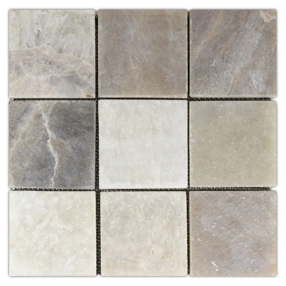 Mixed Quartz 4x4 Stone Mosaic Tile- Pebble Tile Shop
