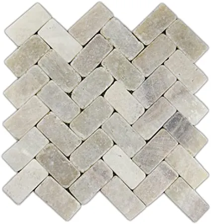 Mixed Quartz Herringbone Stone Mosaic Tile- Pebble Tile Shop