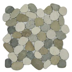 Sliced Mixed White Tan and Grey Pebble Tile - Pebble Tile Shop