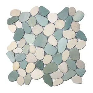 Sliced Sea Green and White Pebble Tile- Pebble Tile Store