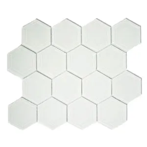 White Hexagon Beveled Glass Tile- Pebble Tile Shop