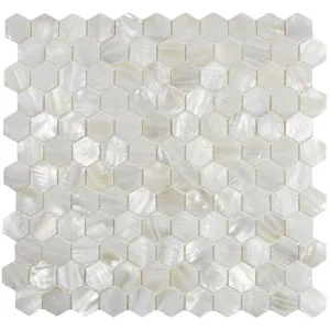 White Hexagon Pearl Shell Tile- Pebble Tile Store